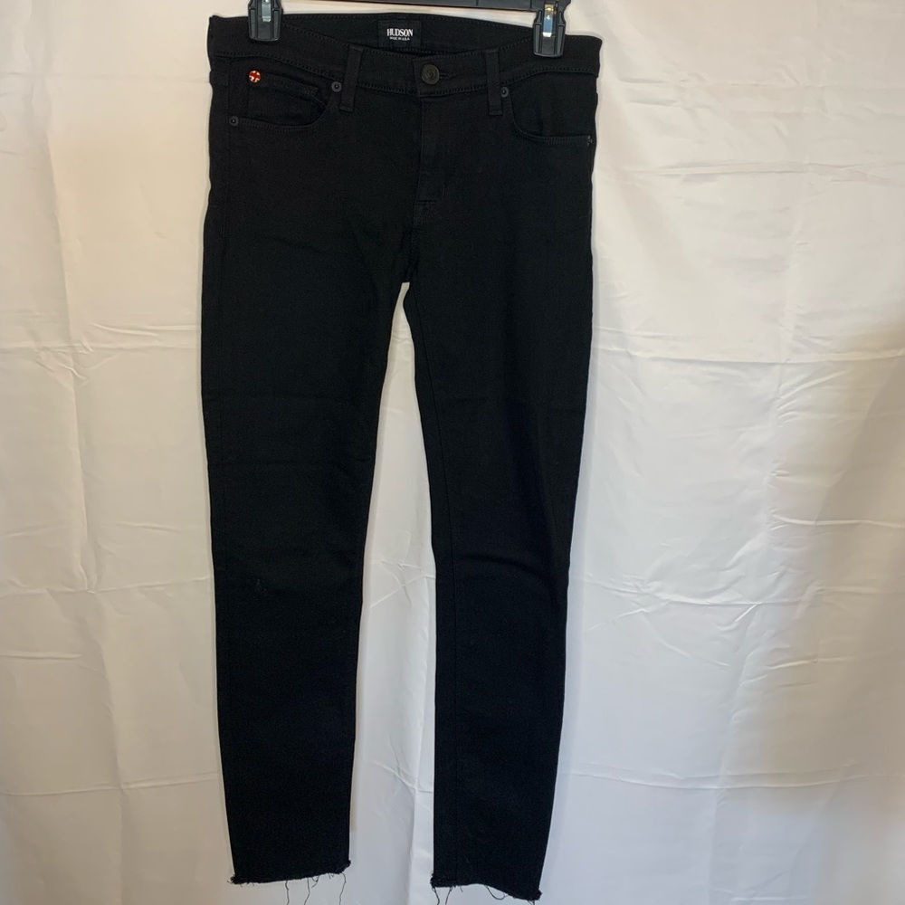 Hudson krista ankle skinny jeans with raw hem size 27 black